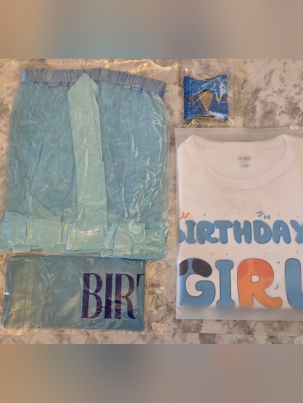 Girls Birthday Outfit Set, T-Shirt, Tutu Skirt, Glitter Hair Clips, Satin Sash